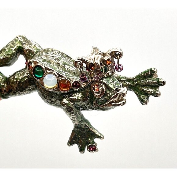 Fabulous Signed Sweet Romance USA Enamel Frog Prince Pendant Brooch Pin 4" - Picture 7 of 10